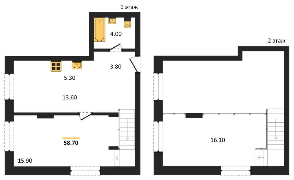 Планировка: 2-комн., 58,3 м²