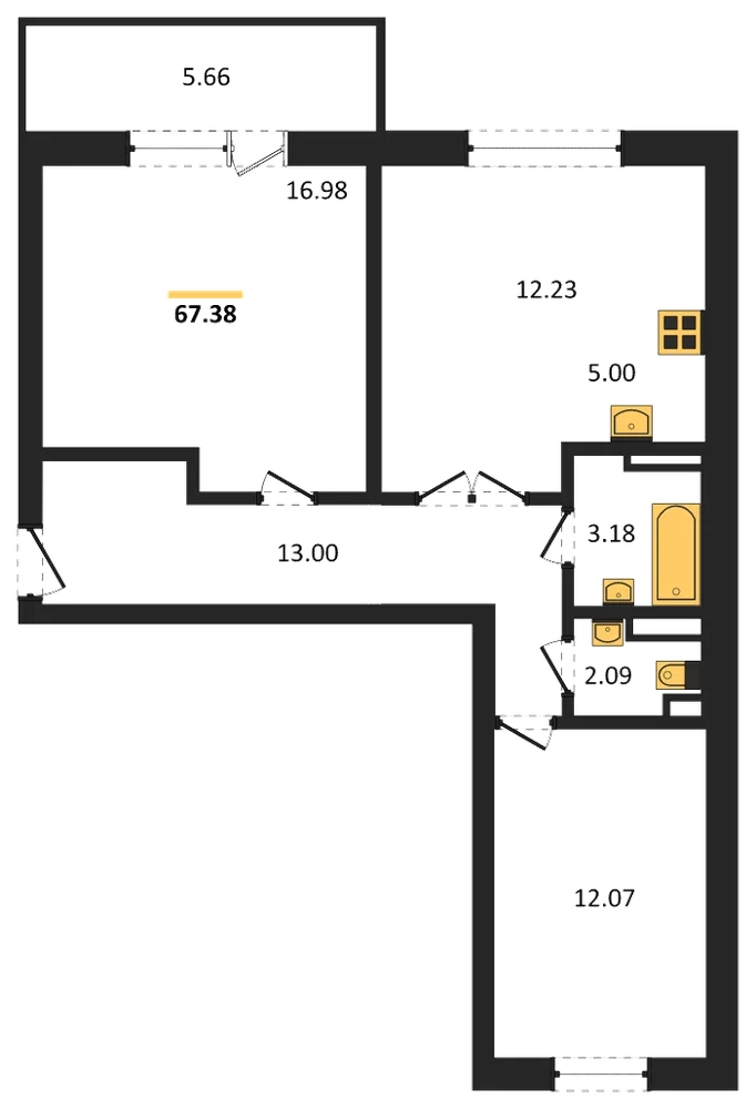 Планировка: 2-комн., 67,4 м²