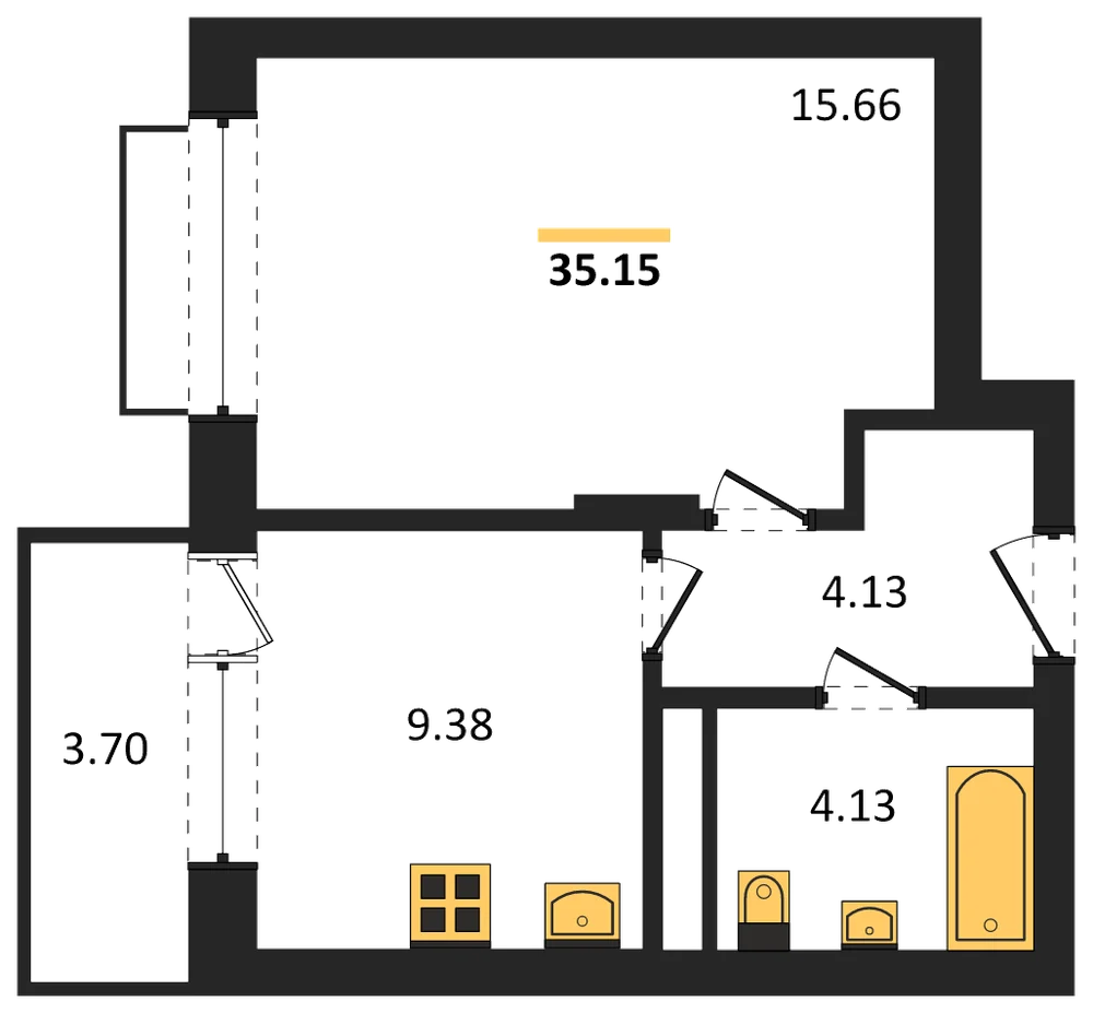 Планировка: 1-комн., 35,2 м²
