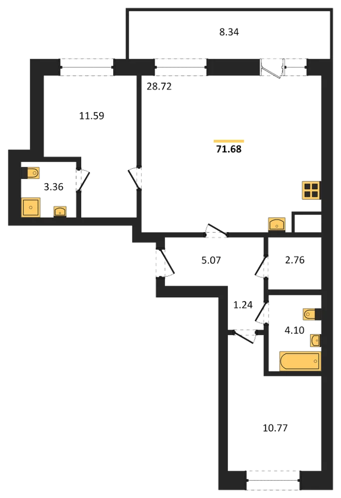 Планировка: 2-комн., 71,9 м²