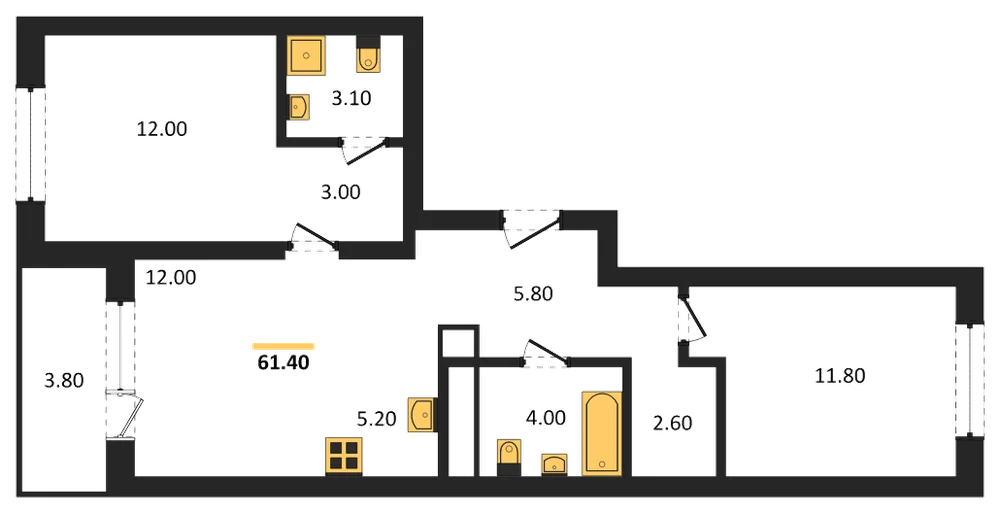 Планировка: 2-комн., 61,4 м²