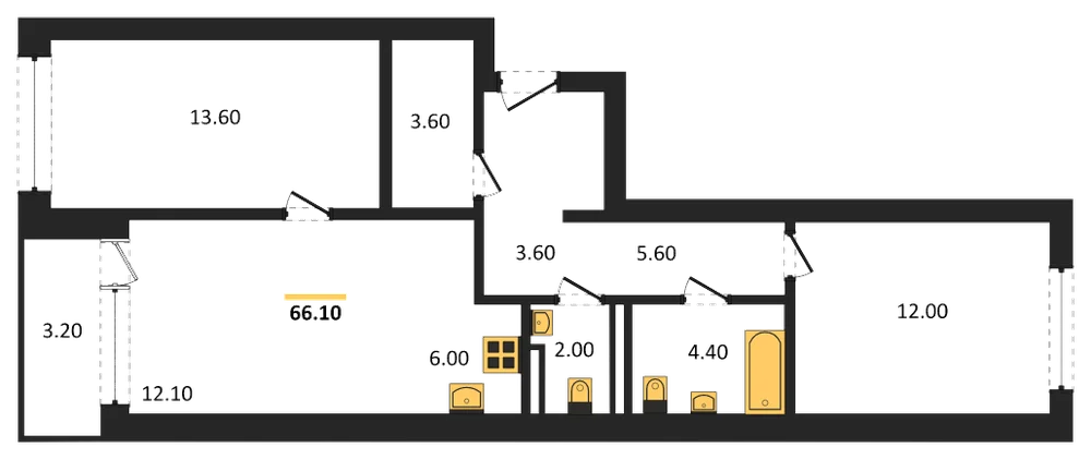 Планировка: 2-комн., 66,1 м²