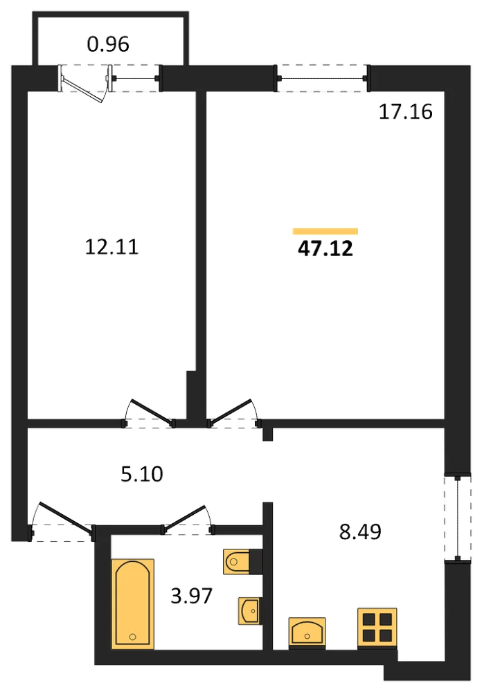 Планировка: 2-комн., 47,1 м²