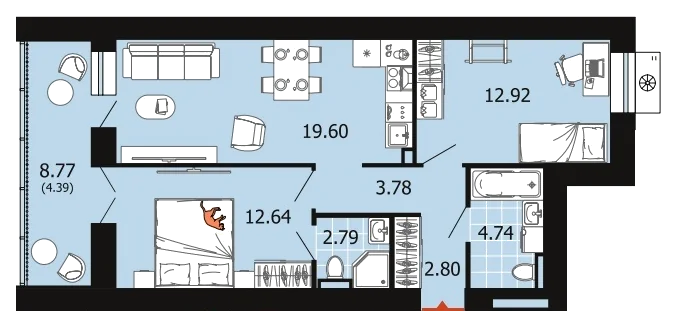 Планировка: 2-комн., 63,7 м²