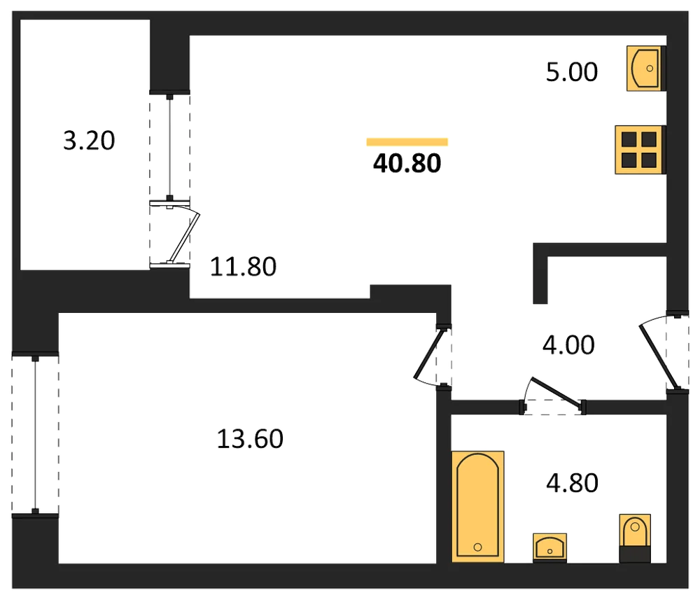 Планировка: 2-комн., 40,8 м²