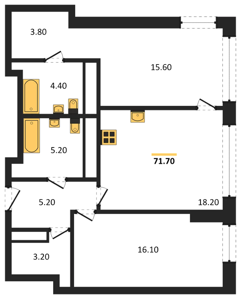 Планировка: 2-комн., 71,7 м²