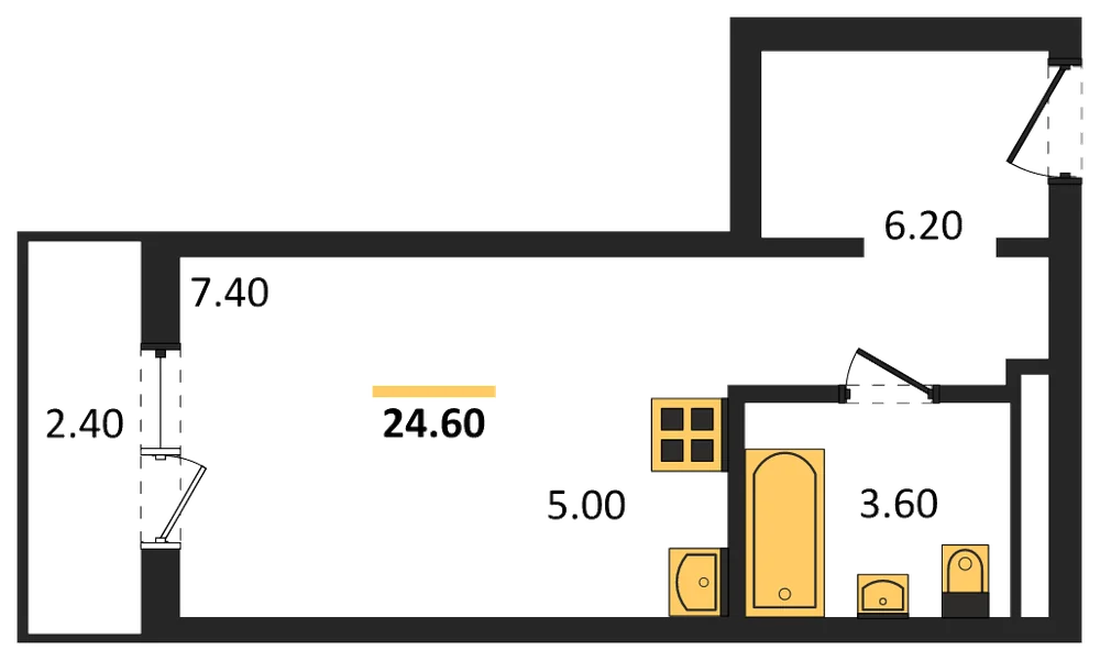 Планировка: Студия, 24,6 м²