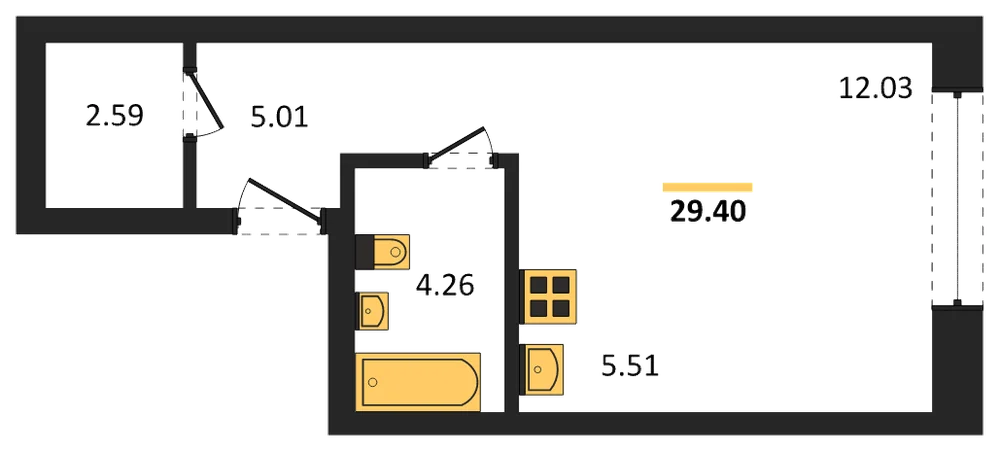 Планировка: Студия, 29,1 м²
