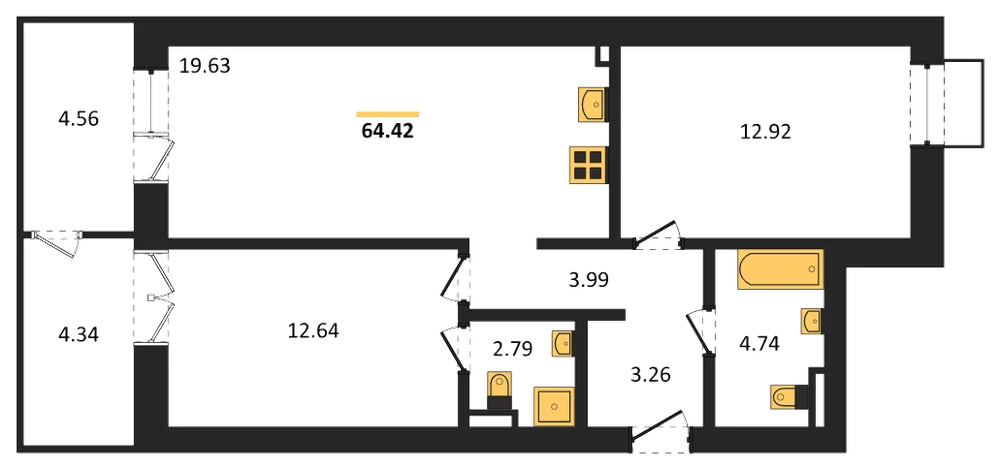 Планировка: 2-комн., 64,4 м²