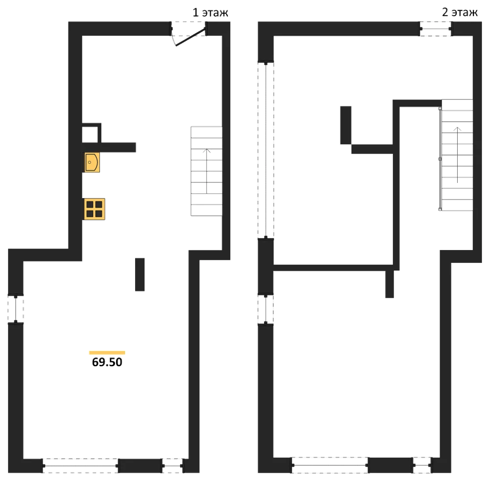 Планировка: 1-комн., 69,5 м²