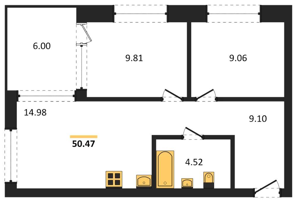 Планировка: 2-комн., 50,1 м²