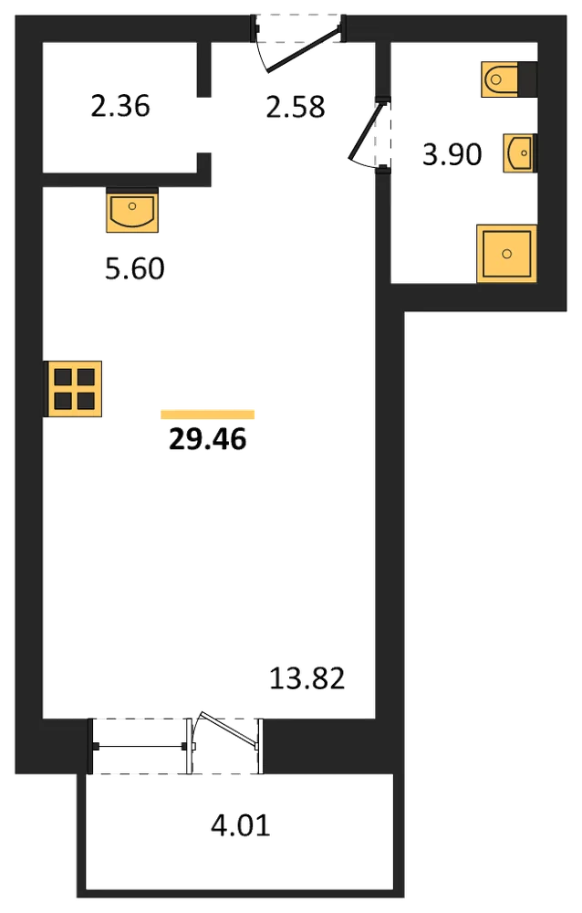 Планировка: Студия, 29,5 м²