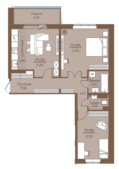Планировка: 2-комн., 67,2 м²
