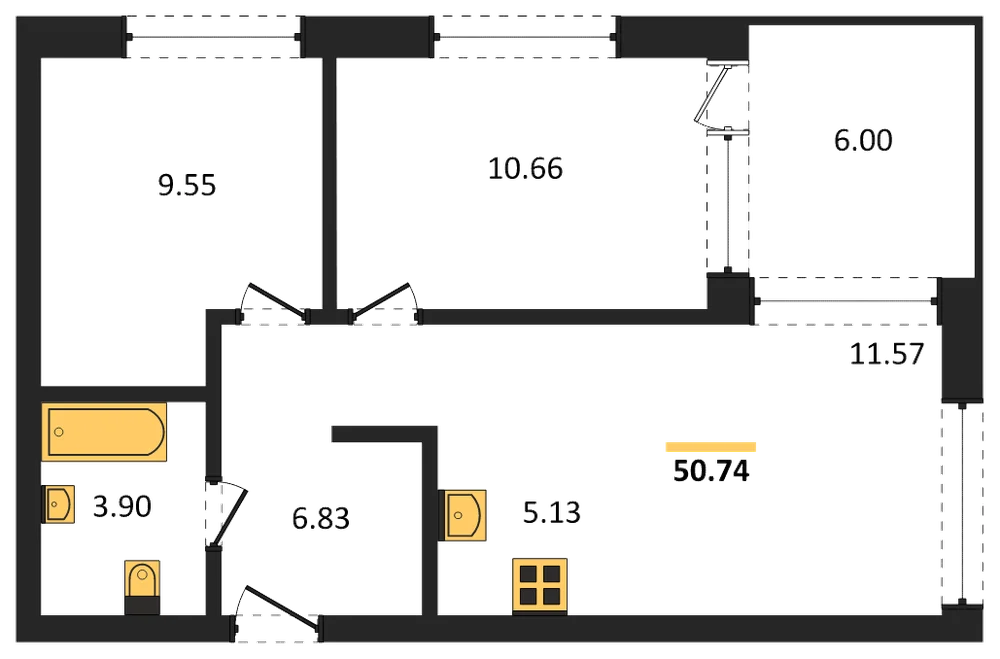 Планировка: 3-комн., 50,5 м²