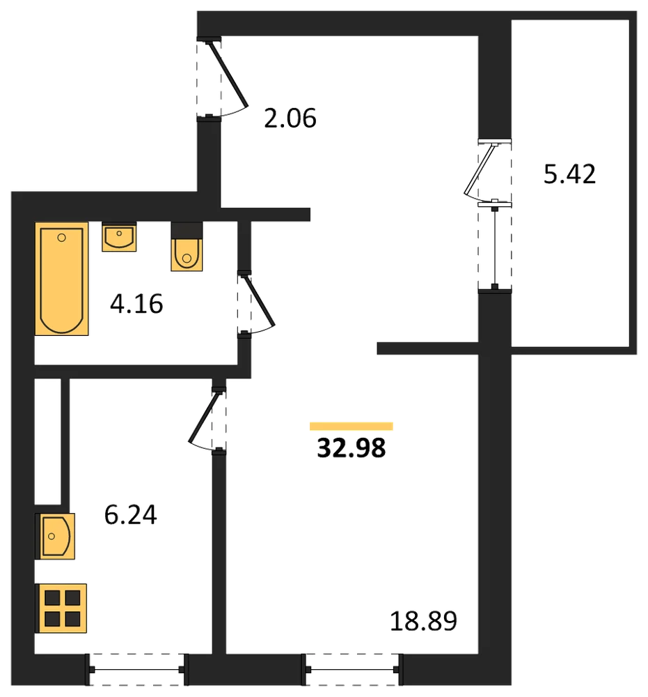 Планировка: 1-комн., 32,8 м²