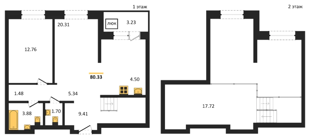 Планировка: 1-комн., 80,1 м²