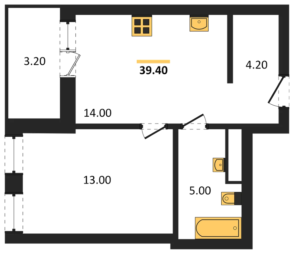 Планировка: 1-комн., 37,8 м²