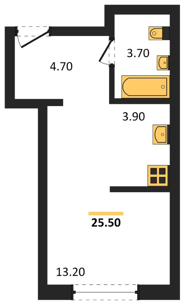 Планировка: Студия, 25,5 м²