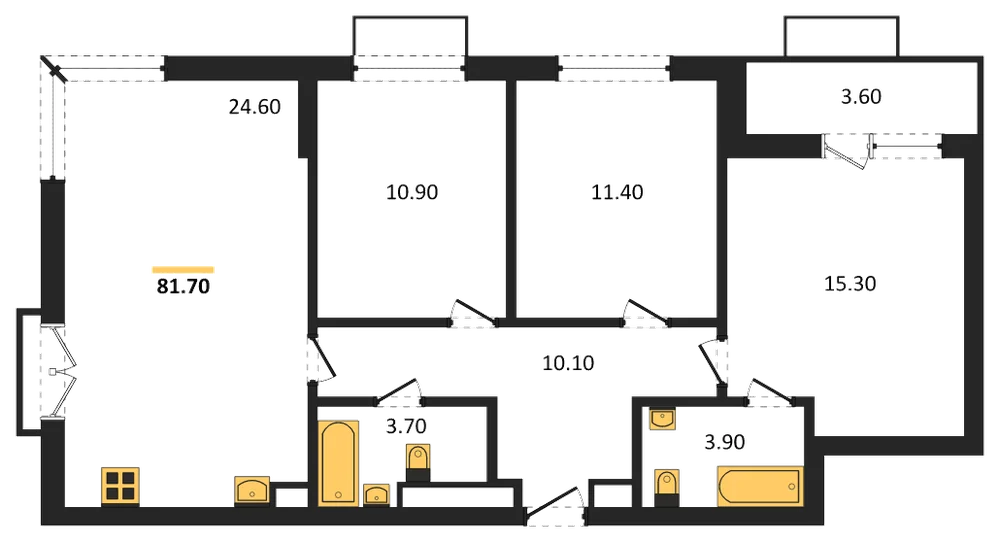 Планировка: 3-комн., 81,7 м²