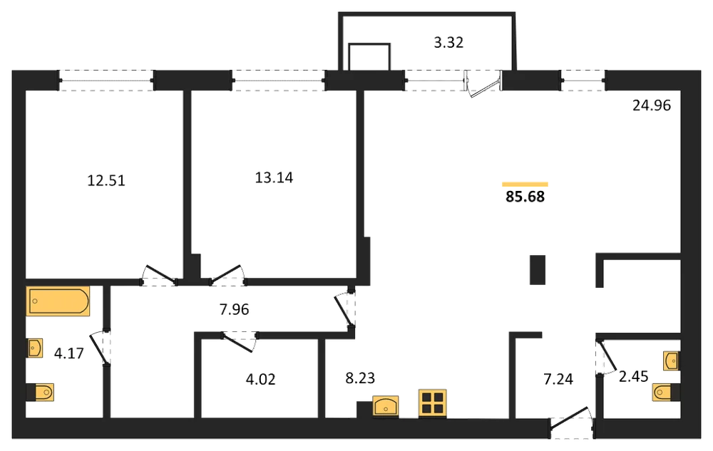 Планировка: 2-комн., 85,7 м²