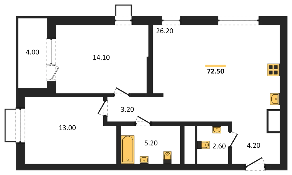 Планировка: 2-комн., 72,5 м²
