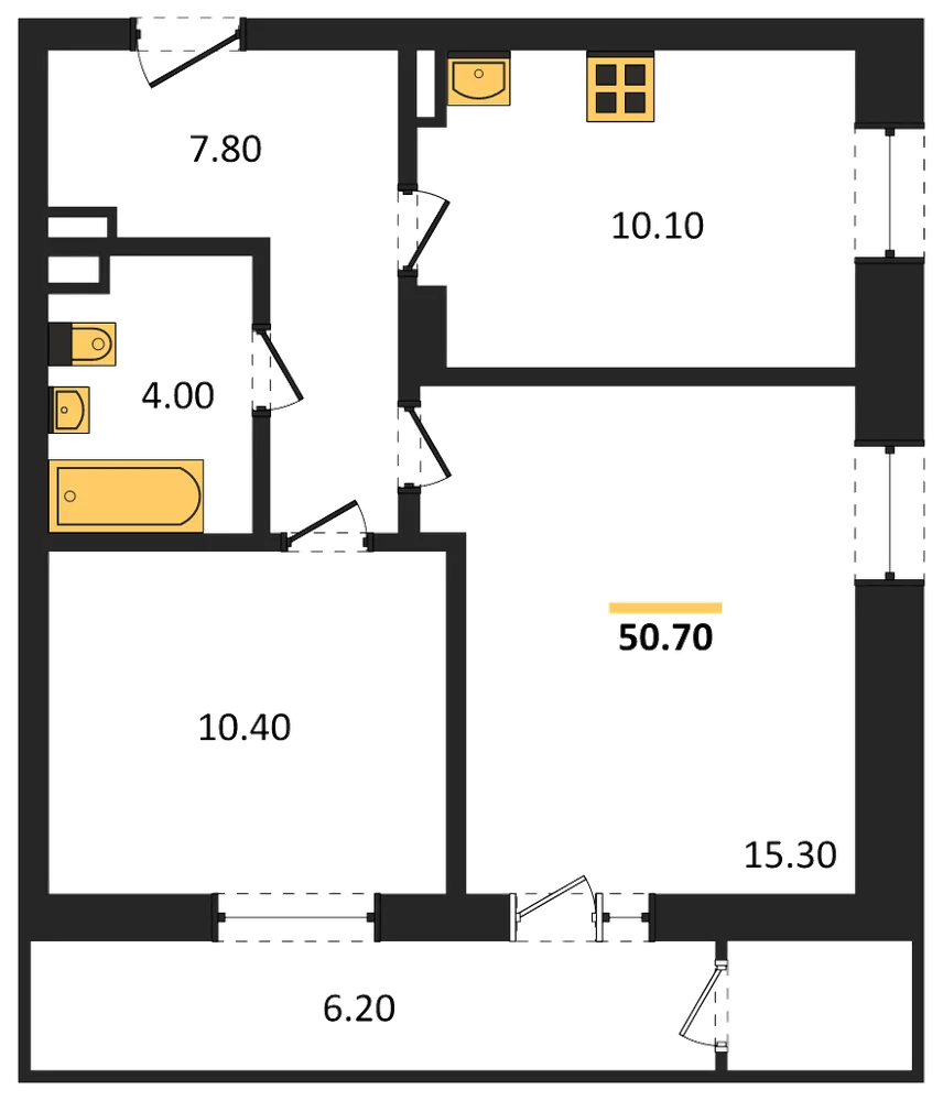 Планировка: 2-комн., 50,7 м²