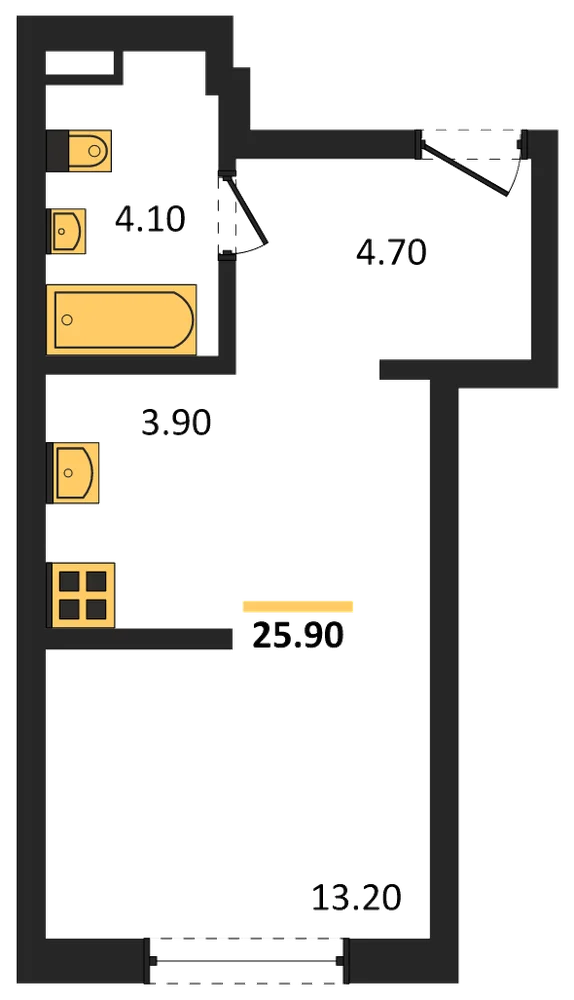 Планировка: Студия, 25,9 м²