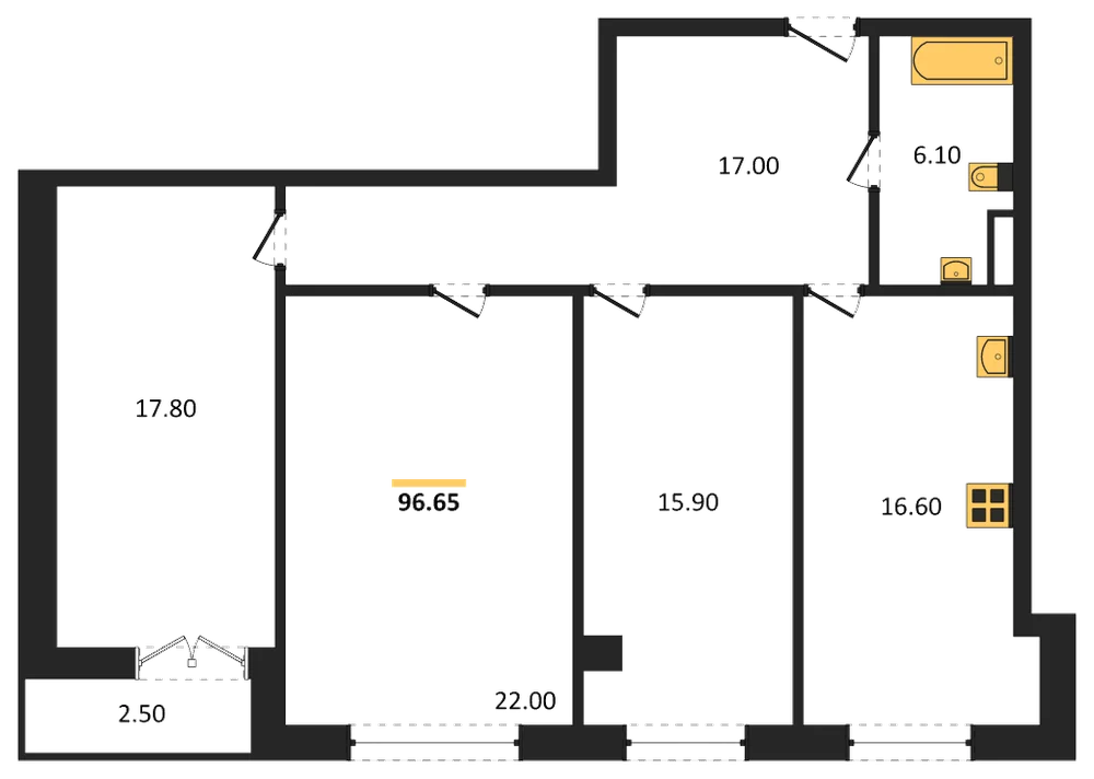 Планировка: 3-комн., 96,7 м²