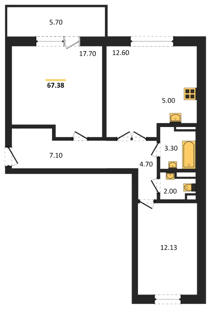 Планировка: 2-комн., 67,4 м²