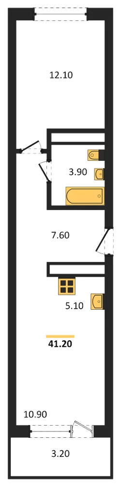 Планировка: 1-комн., 41,2 м²