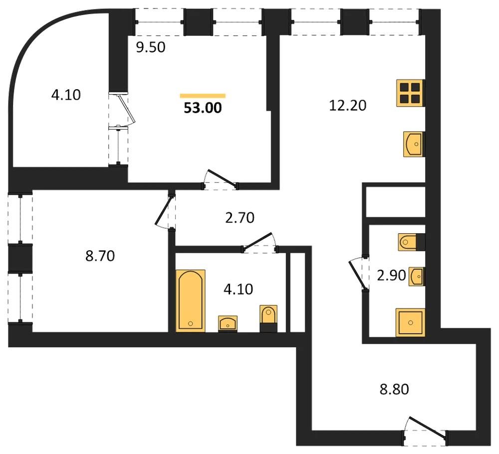 Планировка: 2-комн., 51 м²