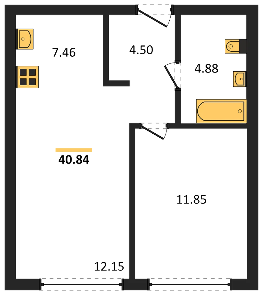 Планировка: 1-комн., 40,7 м²