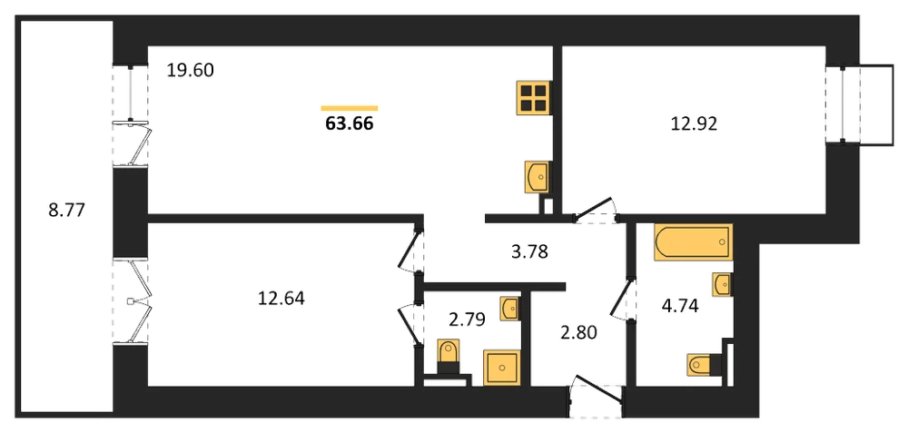 Планировка: 2-комн., 63,7 м²