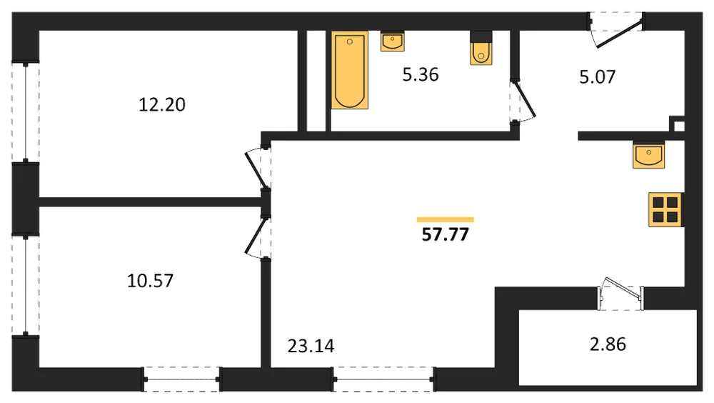 Планировка: 2-комн., 57,8 м²