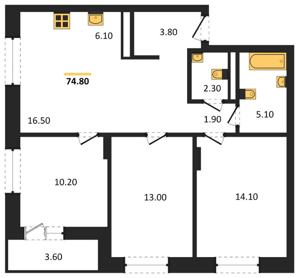 Планировка: 3-комн., 72,5 м²