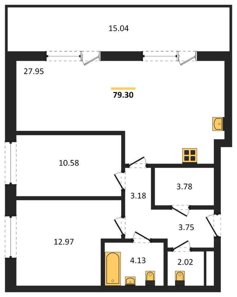 Планировка: 2-комн., 75,3 м²