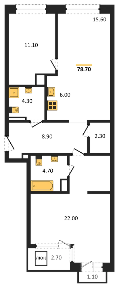 Планировка: 2-комн., 78,7 м²