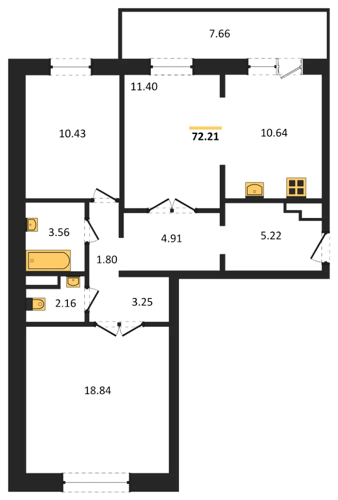 Планировка: 2-комн., 71,9 м²