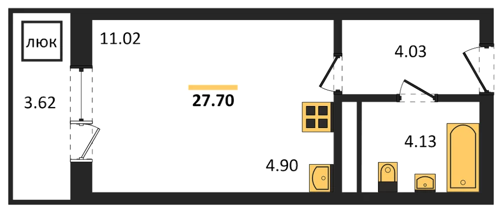 Планировка: Студия, 27,7 м²