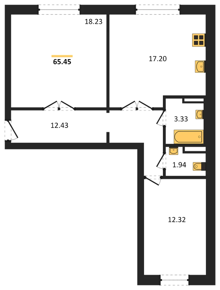 Планировка: 2-комн., 64,4 м²