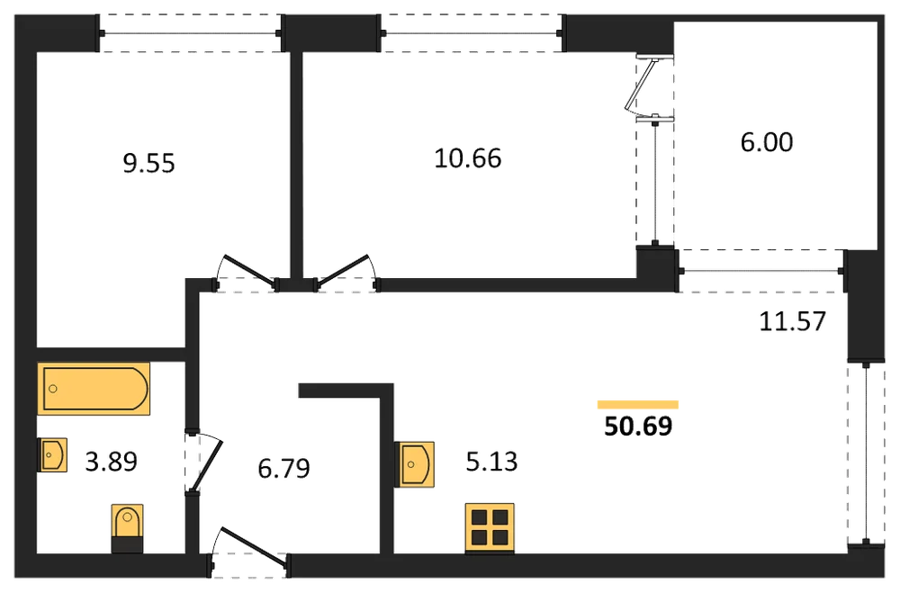 Планировка: 3-комн., 50,5 м²