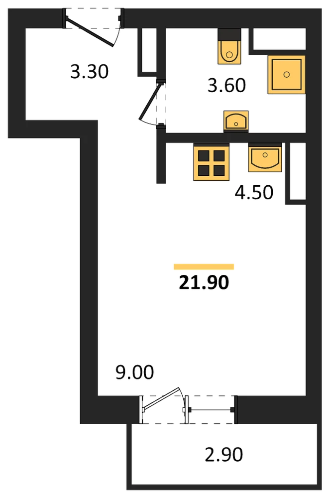 Планировка: Студия, 21,9 м²