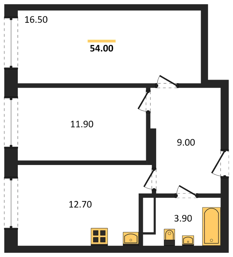 Планировка: 2-комн., 54 м²