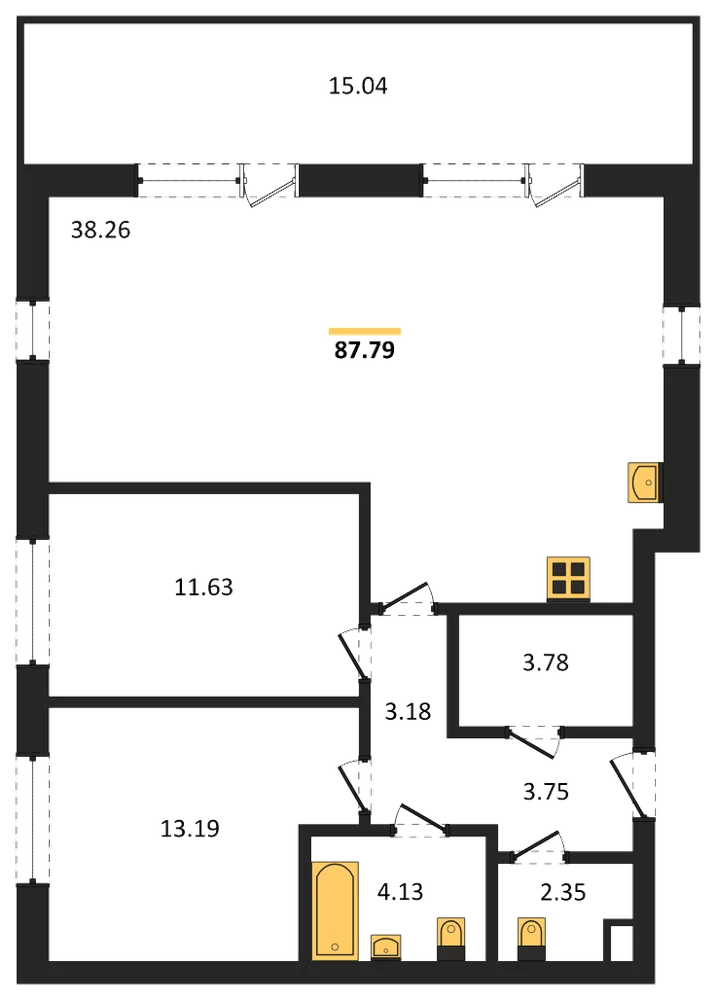 Планировка: 2-комн., 85,6 м²