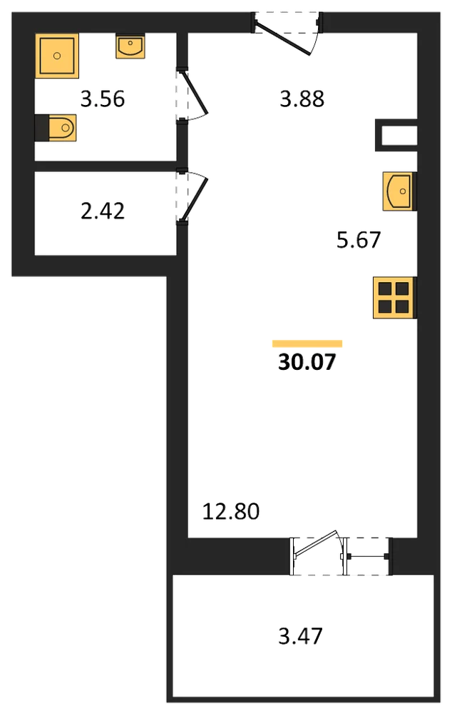 Планировка: Студия, 30,1 м²