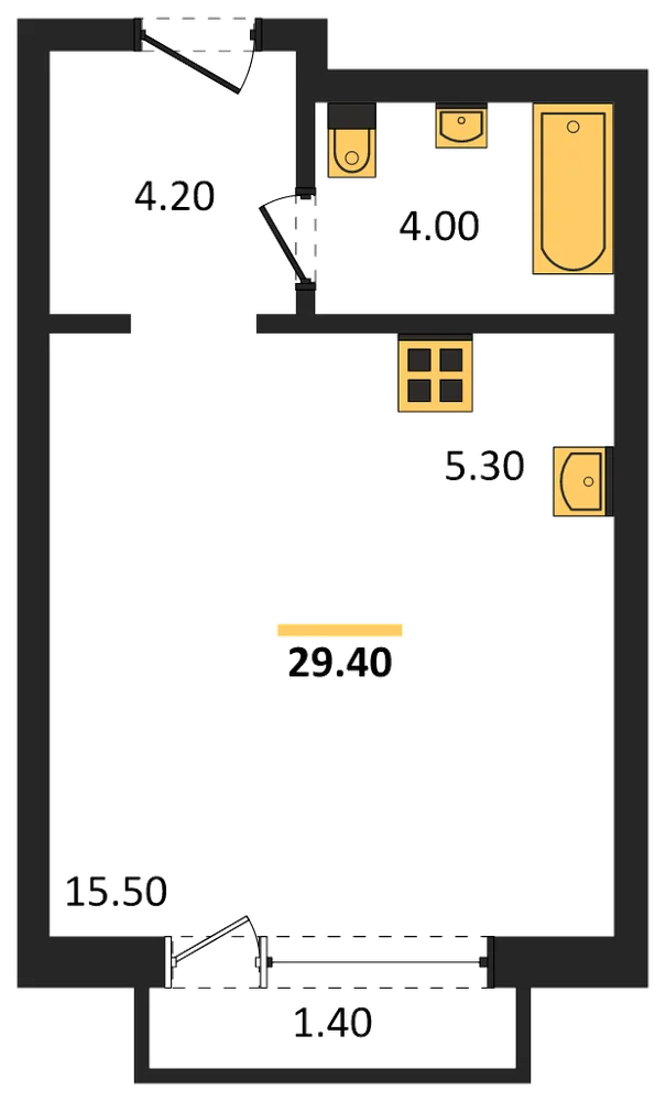 Планировка: Студия, 29,4 м²
