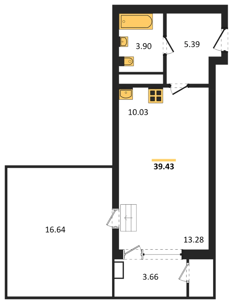 Планировка: Студия, 39,4 м²
