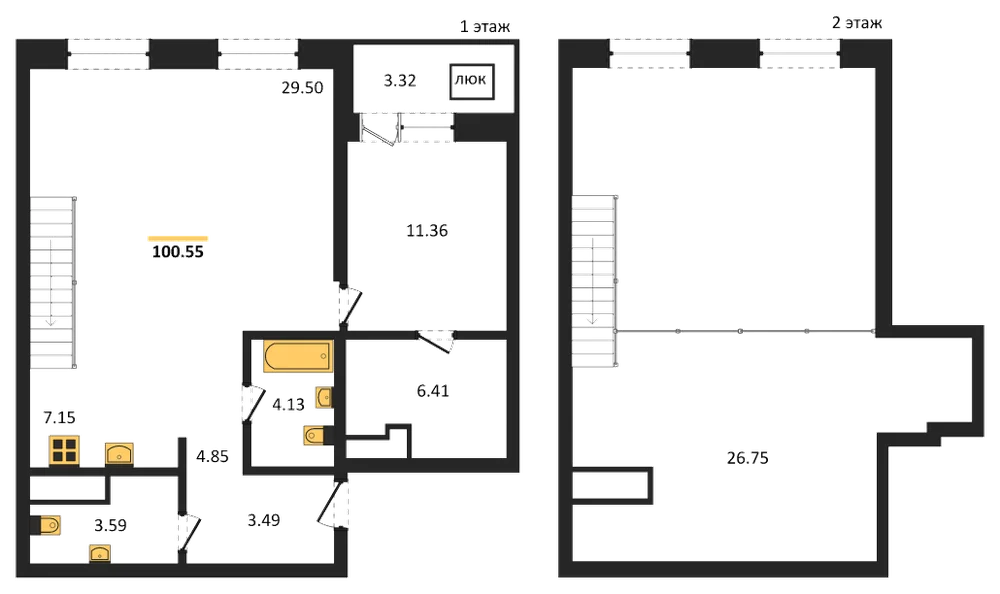 Планировка: 1-комн., 100,6 м²
