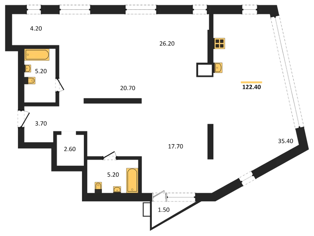 Планировка: Студия, 122,4 м²