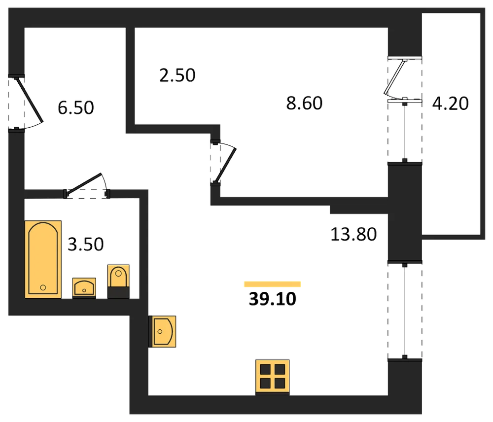 Планировка: 1-комн., 36,2 м²